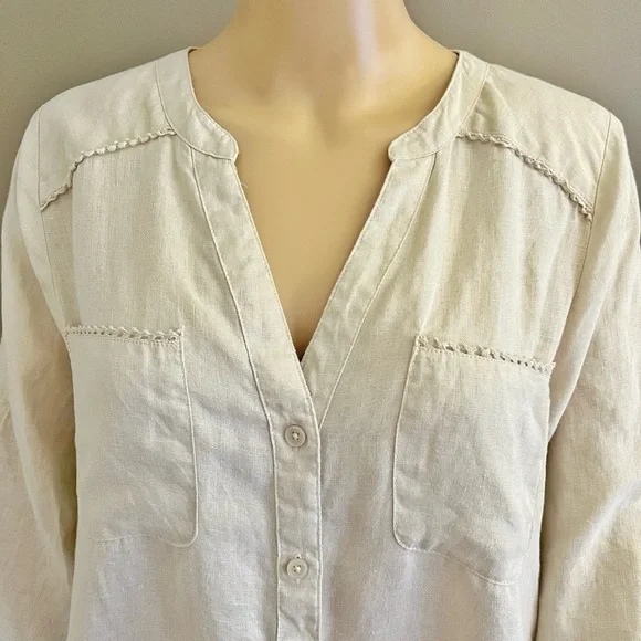 Harve Benard 100% Linen Minimalist Casual Relaxed Fit Button  Down Shirt Blouse. - Picture 2 of 14